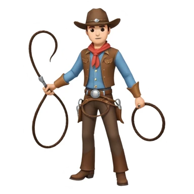 cowboy man holding a whip, dynamic pose, western outfit, adventure vibe, 3D cartoon, mobile game icon style, clean background, no text, no watermark
 sticker