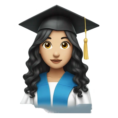 asian girl wearing blue graduation cap with long curly black hair sticker