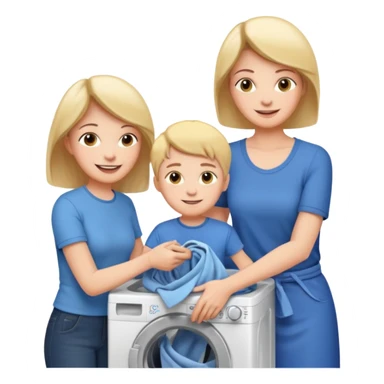 Mother and son putting clothes in the washing machine sticker
