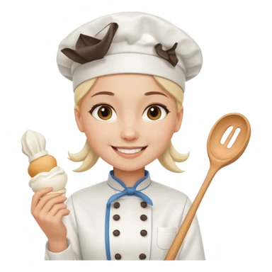 Young female baker - wearing a white chef's hat and holding a cream piping bag sticker