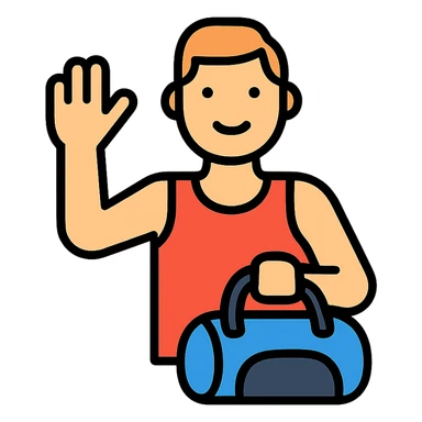 a sportsman holding his gymbag waving his hand goodbye sticker