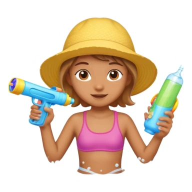 cute character playing in water with a tube and water gun, bright and refreshing summer vibe sticker