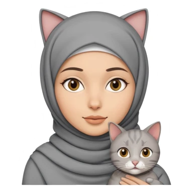wanita berhijab warna abu abu dengan 1 kucing sticker