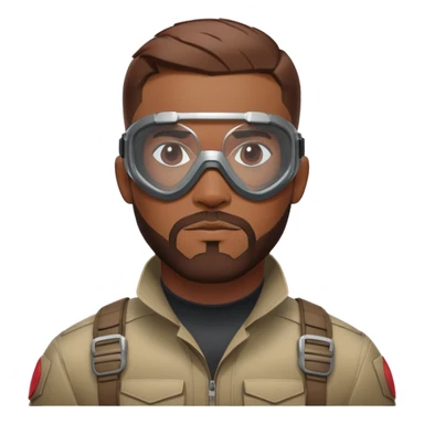 sam wilson with very short, neatly cropped and a well-groomed beard that connects to his mustache,  wear sleek, red-tinted tactical goggles fit snugly from captain america: civil war sticker