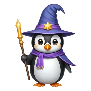 penguin wizard with magic wand and pointed hat sticker