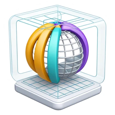 Create an emoji for 3D visualization and modeling. Show a 3D object with wireframe lines and a 3D modeling tool interface. Use modern, professional colors. Do not include any emojis or smiley faces. Make the background transparent. sticker
