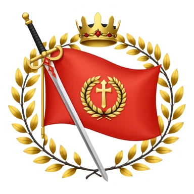 two red diagonal stripes black stripe flag with golden wreath and golden sword in center sticker