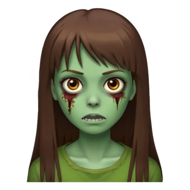 Zumbi feminino, de pele verde, cabelo marrom, longo, liso e castanho com franja reta sticker