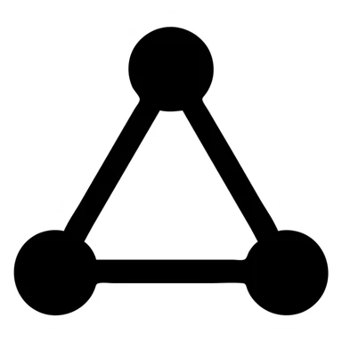 Minimalist vector logo, abstract network symbol, triangle shape pointing upwards, three circular nodes at the triangle vertices connected by thin straight lines, simple geometric forms, flat design, monochrome, no gradients, no shadows, clean tech style, modern system utility logo, high contrast, scalable SVG style, centered composition, white on dark background, minimal strokes, suitable for app icon and animation sticker