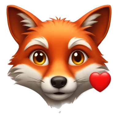 deep lush red fox face with tiny red heart instead of eyes sticker