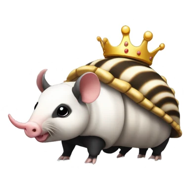 Black and white piebald chubby round armadillo pig panda centipede armadillo wearing a crown sticker