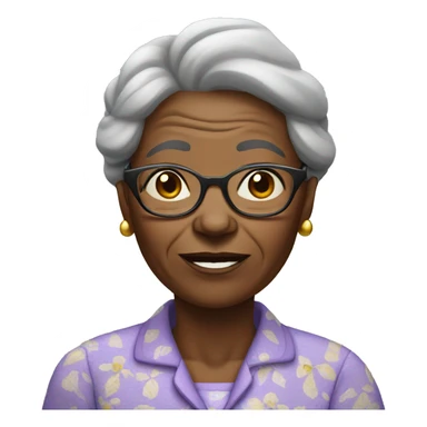 An  elderly  African  woman  with  glasses  and  wrinkles,  wearing  pajamas. sticker