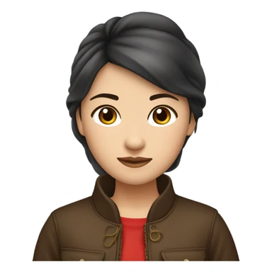 una chica china pelo marrón muy oscuro con una chaqueta roja, la china tiene una nariz pequeña y un labio con labio leporino  sticker