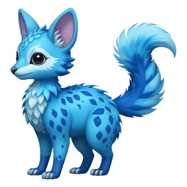 Feral Rare Fantasy shiny soft fuzzy furry vibrant tropical cobalt-blue and cyan Vernid-Trico-species-creature by LiLaiRa, random markings, tufted tail, tufted ears, full body sticker