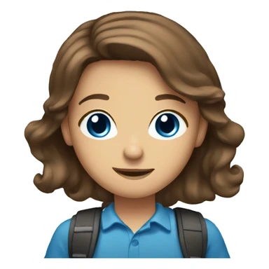 brown hair blue eyes standing with school supplies sticker