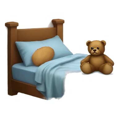 worn teddy bear next to an empty bed sticker