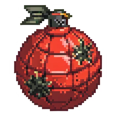 red orb with bomb silhouette, 32x32 pixel art game power-up sticker