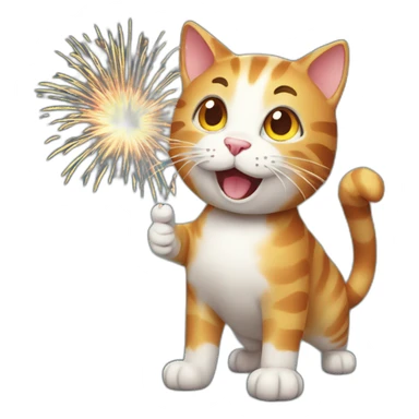 a happy cat with firework sticker