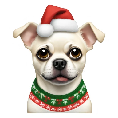 All White, chihuahua-pug mix wearing a Christmas sweater sticker