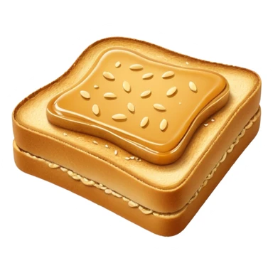A slice of crispy golden toast with miso butter spread on top, rich brown glossy miso butter with sesame seeds, Japanese style, minimalist icon style sticker