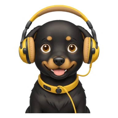 black happy dog wearing yellow headphones sticker