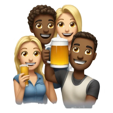A group of 4 friends, two men and two women, having fun with beer in their hand sticker