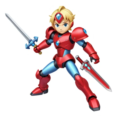 Megaman Zero robot with red armor, blonde hair, and Z-saber sword sticker