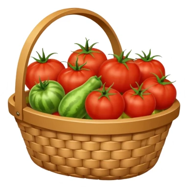It is an image of fruits including tomatoes in the basket, and there are 5 to 6 fruits sticker