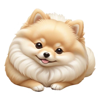 Meme-Worthy Cute Sleeping Cream Pomeranian Portrait Emoji, Head resting peacefully with a contented smile, showcasing a delightfully compact build and a luxuriously soft, fluffy cream Fur, eyes shut in a serene nap, Simplified yet hilariously adorable features, highly detailed, glowing with a soft, drowsy light, high shine, relaxed and utterly lovable, stylized with an air of playful laziness, bright and heartwarming, soft glowing outline, capturing the essence of a comically sleepy companion, so meme-worthy it feels like it could instantly become the next viral sensation of adorable slumber! sticker