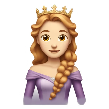 
"A princess emoji with light brown (auburn) hair that gradually turns blonde towards the ends, wearing a queen's crown on her head." sticker