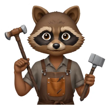 dirty blacksmith  brown racoon holding hammer sticker