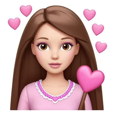 Barbie girl and  makeup , brown long straight hair and brown eyes is In pale pink clothes There are pink hearts all around sticker