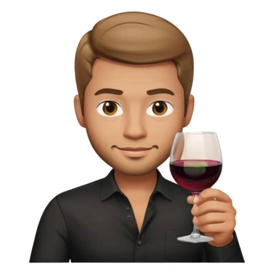 male memoji, tan skin, stubble, black shirt slightly unbuttoned, holding a glass of wine, mysterious smirk, seductive aura sticker