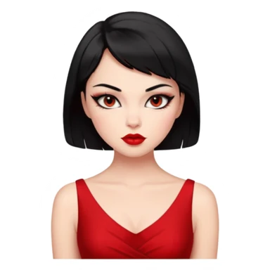 Chica Otaku con delineado gatita con vestido rojo y pelo corto negro súper sexy sticker