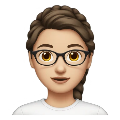 white girl with dark brown hair with two ponytails in a white shirt with pink on her face and wearing glasses sticker