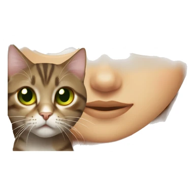 red haired girl with green eyes holding a small brown and gray tabby cat with yellow eyes sticker