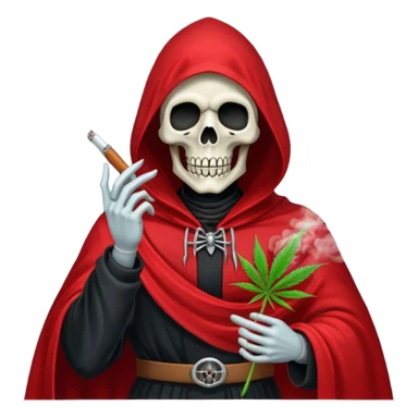 grim reaper in red cape smoking weed with loads of smoke in the air sticker