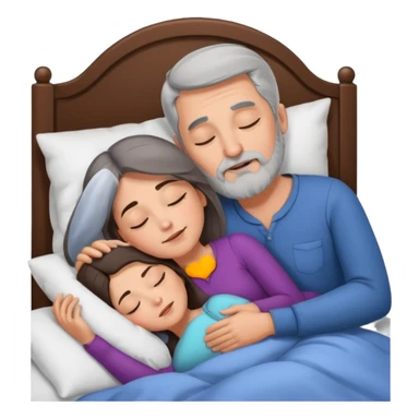 Man with grey hair and beard,beautiful brunette woman sleeping in bed together in the spooning position  sticker