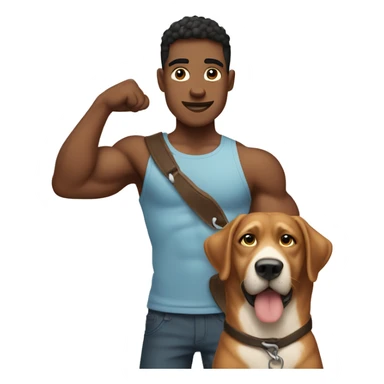 muscular boy with dog outdoors sticker