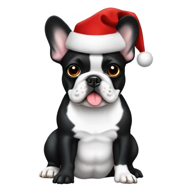 Black and white French bulldog with Christmas hat  sticker