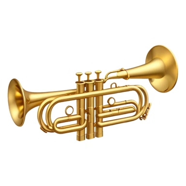 Cinematic Realistic Trumpet, polished brass with warm golden reflections, intricate valve details subtly highlighted, soft hands pressing the keys, glowing with bold and triumphant musical energy. sticker
