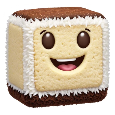 Cinematic Realistic Lamingtons Dessert Emoji, depicted as soft sponge squares coated in chocolate and coconut rendered with mouth‚Äêwatering detail and vibrant lighting. sticker