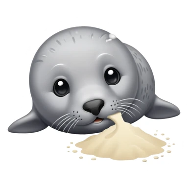 Grey seal is Sniffing white powder and holding the powder  sticker