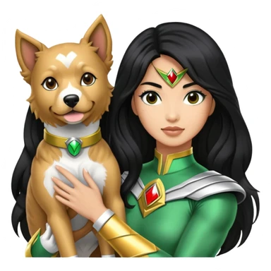 green power ranger wasian woman with long black hair and a cockapoo dog sticker