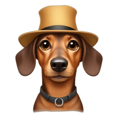 Dachshund dog with a hat sticker