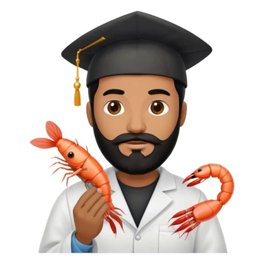 phd graduate with black beard and a shrimp sticker