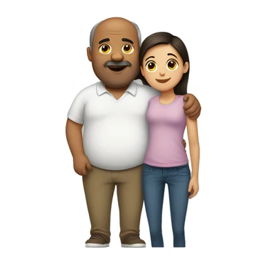 Fat dad with black balding hair hugging teen daughter with medium brown hair sticker