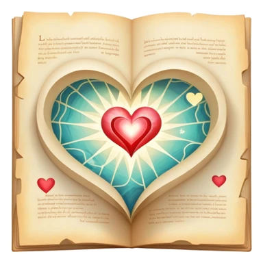 Magical glowing folded map with luminous heart pathways and ethereal light rays, symbolizing magical exploration of love patterns sticker