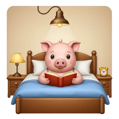 pig reading in bed with retro light lamp next to it sticker