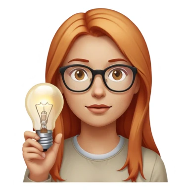 intelligent and clever, 30 year old, girl, long red and almost blond hair, glasses, has an brillant idea, light bulb over the head, casual cloth  sticker
